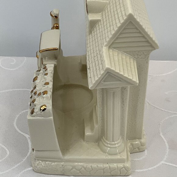 Lenox Ivory Ceramic Train Station Votive Holder Figurine Gold Accents - Picture 10 of 11